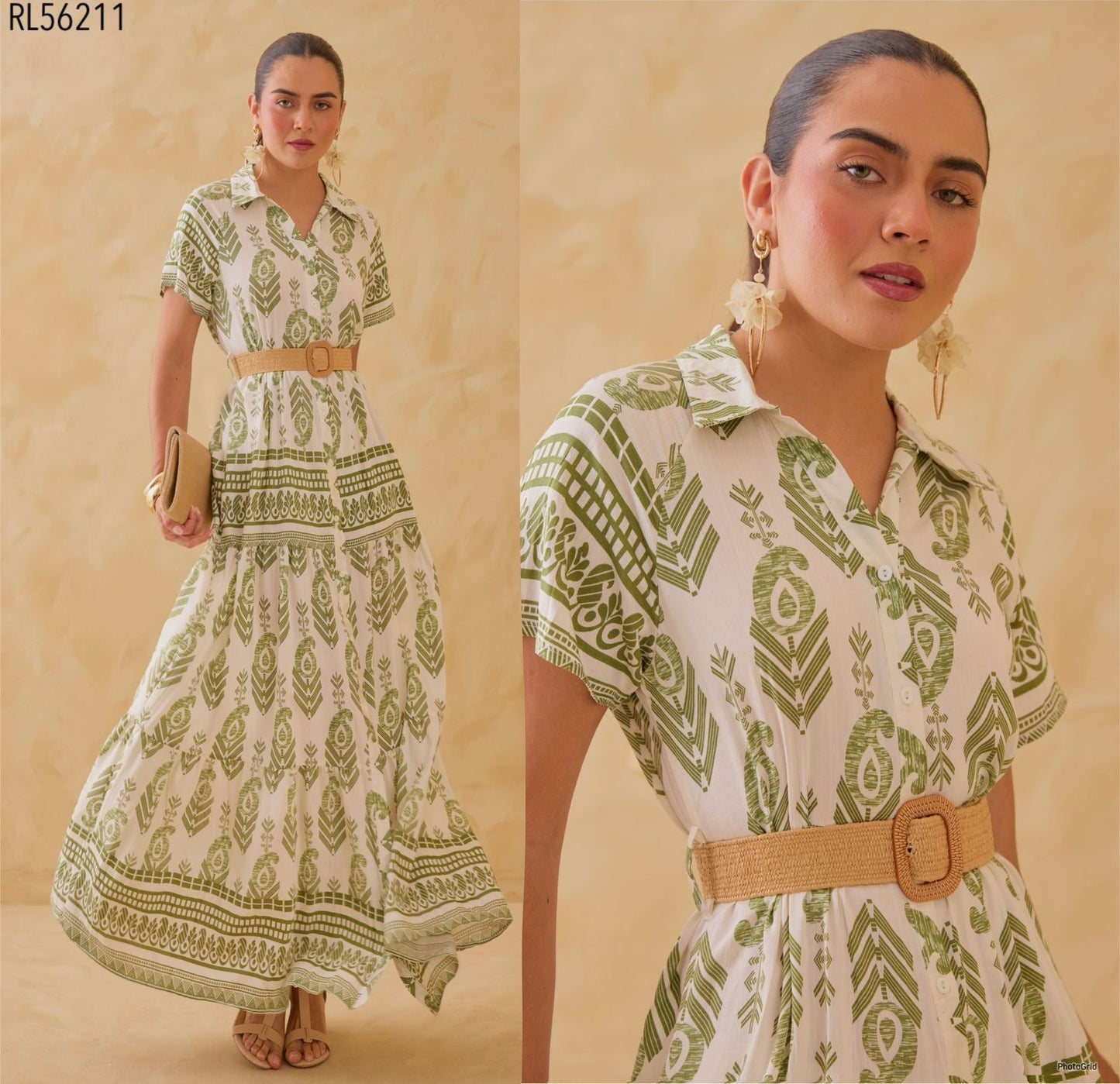 Vestido CS Estampado cinturón yute