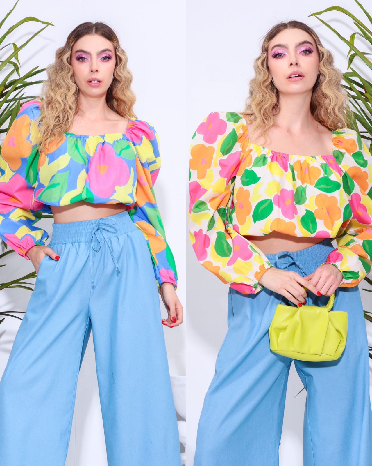 Blusa Manga Abombada Estampada Flores